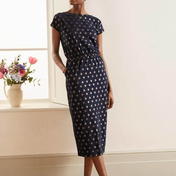 Boden "Odile" Jersey T-shirt Dress with Geometric Pattern and Pockets, size 12P - Picture 1 of 9